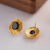 Boucles d'oreilles élégantes rétro noir verre pierre clous en métal boucle d'oreille pour les femmes 925 argent aiguille bijoux modernes
