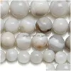 Pierre 8Mm Agates folles blanches naturelles perles rondes en vrac 4 6 8 10 Mm taille de choix pour la fabrication de bijoux livraison directe 202 Dsx