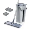 Mops Handfreier Squeeze Mop mit Eimer 360 drehbarer flacher Bodenwischer Haushaltsreinigungswerkzeug Mikrofaser-Mopppads Nass- oder Trockenverwendung 230327