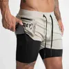 Herren-Shorts für Herren im neuen Stil, lässig, doppellagig, Sport-Shorts, Fitnessraum, Fitness, Zug, schnell trocknend, für Herren mit Reißverschlusstasche, Hose W0327