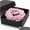 Beaded Top Sale 108 Pink Natural Stone Mala Bracelet Women Yoga Jewelry Buddhist Chakra Necklace Heart Lotus Drop Dhshq