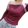 Dames TShirt Xingqing Fairy Grunge Top y2k Vintage Esthetische Patchwork Off-shoulder T-shirt met lange mouwen Jaren 2000 Dameskleding Casual Streetwear 230327