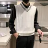 Men's Vests Sweater Vest Men Patchwork V-neck Oversize Mens Preppy-style Chic Daily Streetwear Leisure Retro Knitted British-style