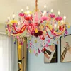 Żyrandole Crystal nowoczesny kolorowy żyrandol sufitowy do salonu sypialnia różowy zielony fioletowy czerwony niebieski zawieszenie luminair