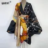 Kvinnors badkläder Winyi Summer Beach Wear Swim Suit Cover Kaftan Sweet Lady Boho Cardigan Stitch Self Belted Sexig Holiday Long Sleeve Kimono 230327