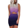 Vestidos casuais mulheres gradiente gradiente sem mangas Hollow Out Twist Bodycon Dress Wrap Slim Fit Party Evening A linha Sun Rose Rosfits