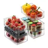 Caixas de armazenamento BINS 1/2PCS Organizador de geladeira Bin Bin Flidable Gridge Alimentos Caixa de armazenamento com alça Clear Pantry Pantry Food Freezer Ferramenta P230324