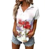 Camicette da donna Camicie a maniche corte estive con stampa floreale Camicie abbottonate alla moda da donna e top a tunica Hawaii per vacanze casual