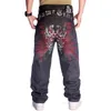 Jeans da uomo Street Dance Gambe larghe Baggy Moda uomo Ricamo Nero Bordo largo Pantaloni denim Maschio Rap Hip Hop Plus Size 3046 230327