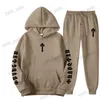 Tracksuits masculinos 2023 novas letras trapstar impressas homens e mulheres conjunto de esportes casuais com capuz moda cápsula conjunto t230327