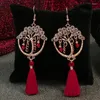 Boucles d'oreilles pendantes Style chinois bohème rouge mariée pour mariage femmes tempérament géométrique Antique Vintage gland goutte