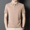 Polos pour hommes Soie de mûrier Polos d'été pour hommes de luxe à manches courtes Jacquard T-shirts pour hommes Couleur unie Slim Fit Homme T-shirts 4XL