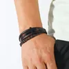 Bracelet Jonc Alliage Cuir Pour Homme Acier Inoxydable Noir Croix Fermoir Aimanté Multicouche Simple Tissé