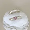 Anneaux de bande Foxanry minimaliste couleur argent bagues de fiançailles pour les femmes nouveau à la mode élégant rose Zircons amour coeur fête de mariage bijoux cadeau Z0327