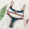 Women's Swimwear Vintage Retro Bikini Patchwork Swimsuit Thong Brazilian Sexy Female 2023 Summer Micro Vbar Green Bathing Suits 230327