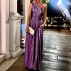 Increíble un hombro con bolsillo vestidos de noche falda drapeada hasta el suelo vestido formal elegante vestido de fiesta de lentejuelas para mujeres 326 326