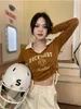 女性の Tシャツ HOUZHOU Y2K 9s 美的グリーン長袖 Tシャツ女性巾着 Tシャツヒップホップヴィンテージストリートクロップトップ女性秋 23327