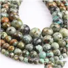 Pierre 8Mm Turquoises Africaines Naturelles Rondes Perles En Vrac 4 6 8 10 12Mm Fit Diy Charms Bracelet Pour La Fabrication De Bijoux Drop Deli Dhh3T