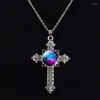 Chains Silver Color Cross Necklace Clear Glass Cabochon Jewelry Pendant Women Gifts Fashion Accessories Men