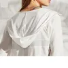 lu Veste décontractée à capuche avec fermeture éclair pour femme - Protection solaire - Mince - Veste de sport - Trou pour les doigts - Manches longues - Veste de yoga - Noir blanc rose LL125