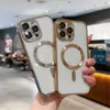 Luxury Magsafe Case CD Print Plating Transparent Anti-fall Protective Cover Compatible Wireless Charger for iPhone 14 Pro Max 13 12 Mini 11 XR XS X 8 7 Plus