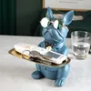 Decorative Objects Figurines French Bulldog Sculpture Dog Statue Decorative Figurine Storage Tray Coin Piggy Bank Entrance Key Snack Holder with Glasses 230327