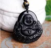 Pendant Necklaces High Quality Unique Natural Black Obsidian Carved Buddha Lucky Amulet Necklace For Women Men Pendants Fine Jad E Jewelry