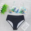 Kadın Mayo 2023 Seksi Push Yukarı Yüksek Bel Tong String Bikini Set Vintage Yaprak Beyaz Brezilyalı Kadınlar Mayo Beach Banyo