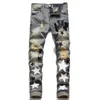 Jeans Masculino Designer Amirs High Street Hole Star Patch Calças masculinas com painéis bordados Calças slim fit tamanho 29/30/31/32/33/34/36/38