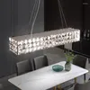 Lustres Pendentif Lumières LED Lampe De Luxe Moderne Salle À Manger Rectangle En Acier Chromé Cristal Dimmable Déco Lumière