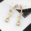 Dangle Earrings Elegant And Stylish Golden Twigs Vine-shaped Pendant Inlaid Rose Rhinestone Imitation Pearls Glamour Jewelry