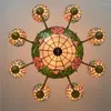 Hängslampor Lyxig europeisk pastoral glasupphängning för bröllops foajé lägenhet matsal Amerikansk land blommor ljus 1213