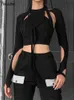 レディースTシャツYiallenファッションハイストリートカジュアルコットンTシャツ女性春秋の黒いスリムストリートウェアボウバンデージTシャツレディーストップ230327