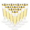 Bicchieri infrangibili per feste, matrimoni, cocktail trasparenti, bicchieri da vino in plastica senza stelo, bordo dorato, flute da champagne in plastica RRA4703