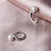 Hoopörhängen FNJ Natural Freshwater Pearl 925 Silver Original Pure S925 Sterling Earring for Women Jewely Lycka till