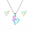 Necklace Earrings Set Stainless Steel Colorful Heart Music Note Pendant Chain Stud Earring For Women Party Birthday Fashion Jewelry Gift