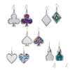 Sublimation Blanks Earring Wire Hook Bezel Tray Set For Women Girl Poker Jewelry Blank Metal Earrings Hearts Dhvbv