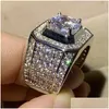 Jewelry 6 style luxe mâle 925 Stelring sier pave blanc sapphire cz diamant jiling saphone de fiançailles large bague pour hommes dro dhser