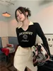 女性の Tシャツ HOUZHOU Y2K 9s 美的グリーン長袖 Tシャツ女性巾着 Tシャツヒップホップヴィンテージストリートクロップトップ女性秋 23327