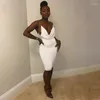 Abiti casual per le donne 2023 Elegante Party Midi Bretelle nere aderente Skinny Slim con scollo a V Backless Summer Sexy White Dress