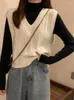 여자 조끼 여자들은 흰색 v- 넥 스웨터 티셔츠 봄 2023 한국 여성 느슨한 짧은 재킷