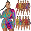 Designer 2023 Women Clothing Casual Jumpsuits High Waist Onesies Fashion Printing Shirt Collar Rompers 5 Colours