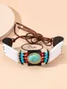 Chains Ethnic Bohemian Turquoises Beads Choker Necklaces For Women Lace Up Leather Statement Turkish Tribal Party Jewelry Gift