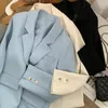 Costumes pour femmes DAYIFUN Solid Suit Jacket Femmes Printemps Bleu Clair Blazers À Manches Longues Avec Poches Coréen Classique À Deux Boutons Style Manteaux Top