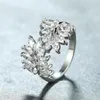 Anéis de casamento Bandas femininas vintage Cocktail Ring Boho Plant Folher Charme para Mulheres Silver Color Party Finger Jóias Cz