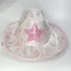 Berretti Cappello da cowboy con stampa mucca rosa per ragazze con decorazioni a stella in paillettes Accessorio per costume da festa di compleanno da cowgirl rave