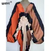 Kvinnors badkläder Europa Bech över storlek Summer Fashion Print Winyi Kaftan Robe Sexig Femme Maxi Womens Robes Long Beach Vneck Bohemian Dress 230327