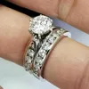 Band Rings Huitan Classic och enkla runda kubiska zirkoniumor 2 st ringar för kvinnor moderna lyxiga bröllopsengagemang Tillbehör Evighetsmycken Z0327