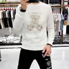 Sweatshirt voor heren 2023 Spring en herfst nieuwe zware industrie Laser Hot Diamond 5D Digitale printing Panda Tide Brand Lange mouw Top