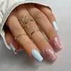 Uñas postizas 24 piezas DIY desmontable ondulado verde colorido nube falso Nials largo cuadrado azul amor corazón francés